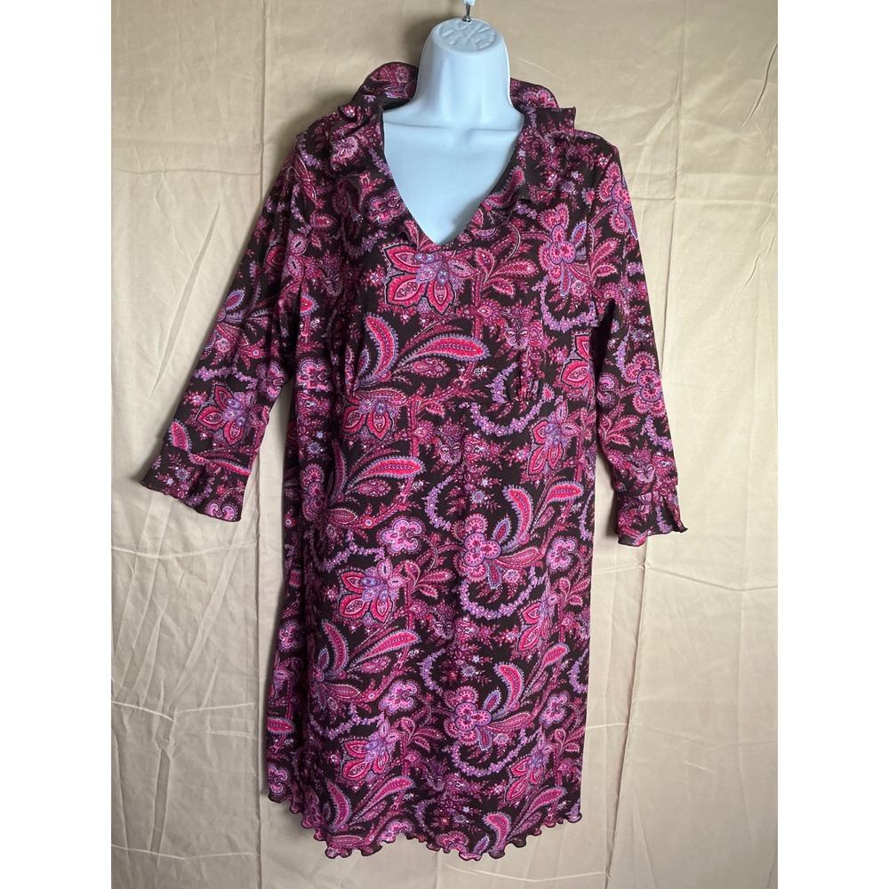 Liz‎ Lange Maternity Paisley Print Long Sleeve Dress Size L Brown Pink Purple